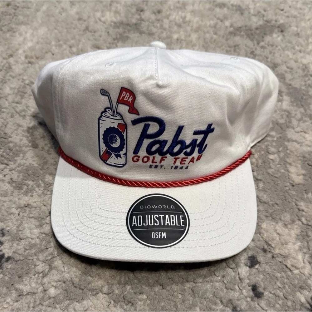 Bioworld Pabst PBR Golf Team Men's Hat Baseball Cap White New
